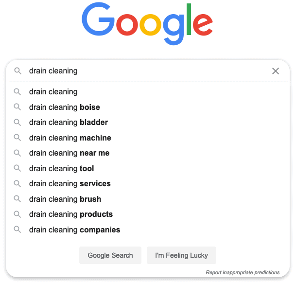 google search for drain cleaning