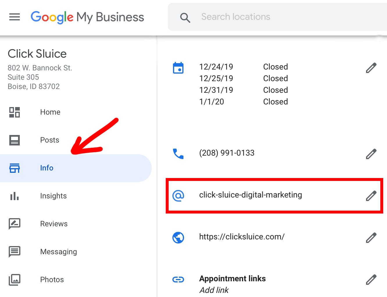 edit Google Business profile short name