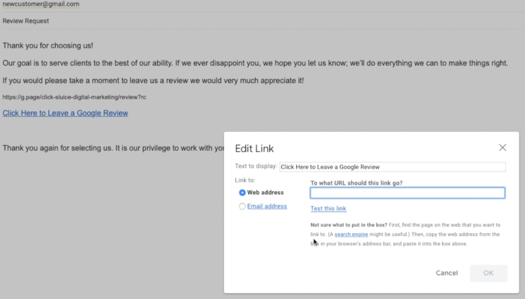 embed Google review link in email